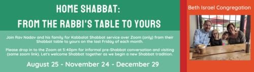 Banner Image for Home Shabbat: From the Rabbi's Table to Yours (Online via Zoom Only)